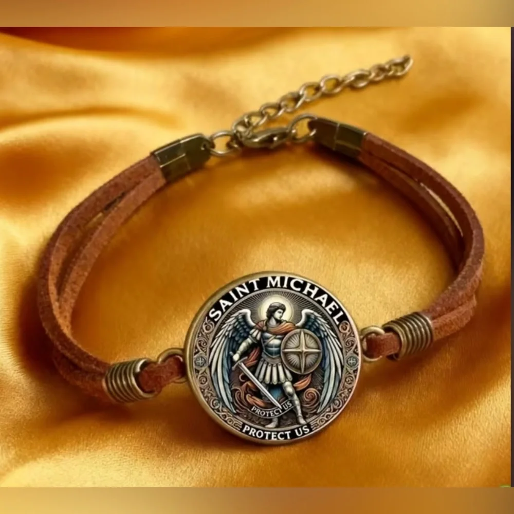 St Miguel/Michael “Protect Us” Prayer Religious Protection Angel men’s bracelet